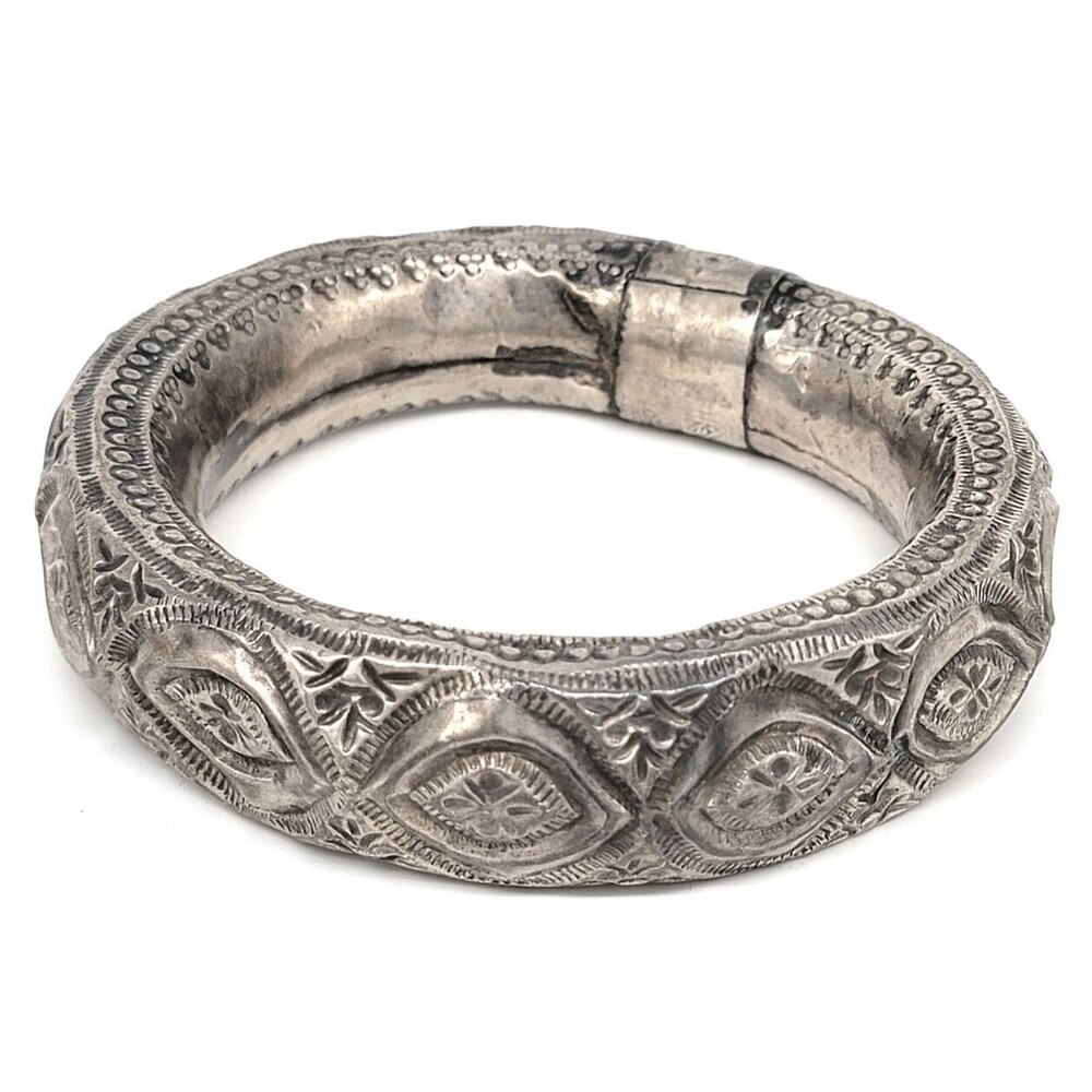 Persian Omani Rattle Arm Statement Bracelet Silver Tone Cuff Dance Vintage